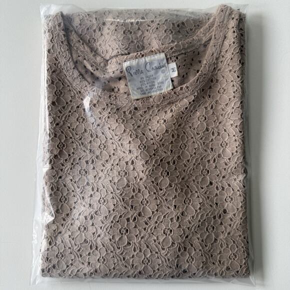 Vintage Pierre Cardin Eyelet Lace Top Parisian Casual Taupe Cotton Nylon Women M - Picture 10 of 10